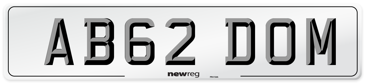 AB62 DOM Number Plate from New Reg